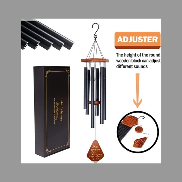 NIB 33-Inch WIND CHIMES Black & Brown. Deep Adjustable Tone Sound. Tree of Life - Picture 2 of 3